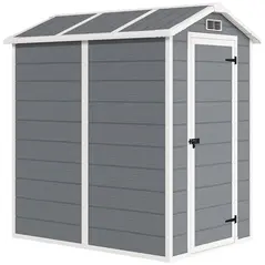 Outsunny 4 x 6ft Garden Shed, Plastic Shed with Floor, Window, Lockable Door and Vents, Resin Tool Shed for Outdoor Patio Storage, Zero Maintenance, Grey - 1