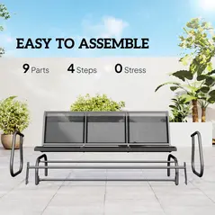 Outsunny 3-Seat Glider Rocking Chair for 3 People Garden Bench Patio Furniture Metal Frame, Grey - 5