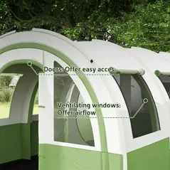 Outsunny 3000mm Waterproof Camping Tent, 5-6 Man Family Tent with Living and Bedroom, Carry Bag Included, Cream and Green - 6