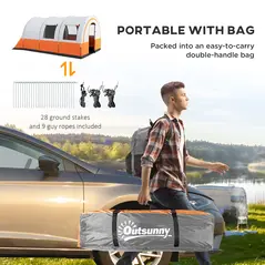 Outsunny 3000mm Waterproof Camping Tent, 5-6 Man Family Tent with Living and Bedroom, Carry Bag Included, Cream and Orange - 7
