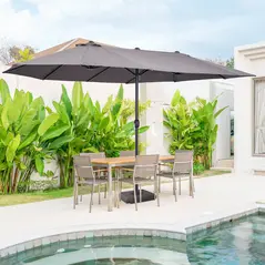 Outsunny 4.6m Garden Parasol Double-Sided Sun Umbrella Patio Market Shelter Canopy Shade with Weight Base, Grey - 2