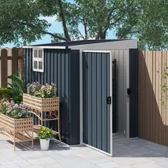 Outsunny 4 x 6ft Garden Metal Shed, Outdoor Storage Shed with Window, 2 Vents and Lockable Door for Garden, Patio, Dark Grey - 2