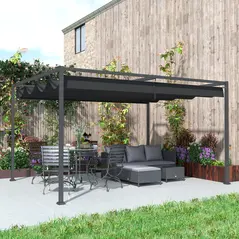 Outsunny 4 x 3m Metal Pergola, with Retractable Canopy Roof - Black - 9