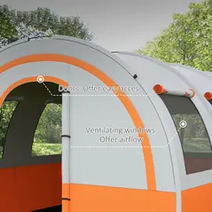 Outsunny 3000mm Waterproof Camping Tent, 5-6 Man Family Tent with Living and Bedroom, Carry Bag Included, Cream and Orange - 6