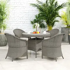 Outsunny 4 Seater Rattan Garden Furniture Set with Cushions, Round PE Rattan Dining Set with Glass-Top Table, Umbrella Hole, Outdoor Garden Table and Chairs, Grey - 9