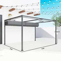 Outsunny 4 x 3(m) Metal Outdoor Pergola with Retractable Roof, Outdoor Gazebo with Drainage Holes for Garden, Patio, Lawn, Grey - 3
