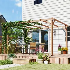 Outsunny 4 x 3 m Wooden Pergola Kit, Garden Pergola Gazebo Grape Trellis with Triangle Supports, 6 Beams, Maple Wood-effect - 8