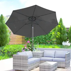 Outsunny 3(m) Tilting Parasol Garden Umbrellas, Outdoor Sun Shade with 8 Ribs, Tilt and Crank Handle for Balcony, Bench, Garden, Dark Grey - 9
