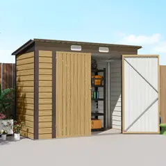 Outsunny 3.7 x 7.9ft Galvanised Steel Shed, with Latched Door and Padlock - Oak - 9