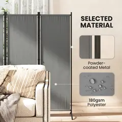 Outsunny 4 Panel Folding Room Divider, 1.7m Privacy Screen with Wide Feet, Portable Freestanding Metal Partition Separator for Office, Living Room, Bedroom, Dining Room, Dark Grey - 7