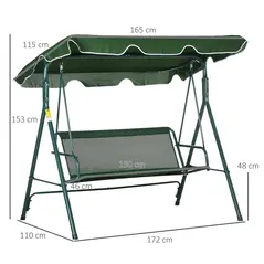 Outsunny 3-Seat Swing Chair Garden Swing Seat with Adjustable Canopy for Patio, Green - 3
