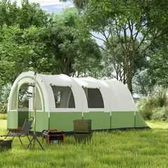 Outsunny 3000mm Waterproof Camping Tent, 5-6 Man Family Tent with Living and Bedroom, Carry Bag Included, Cream and Green - 8