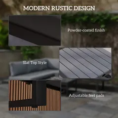 Outsunny 4 Pieces Garden Furniture Set, 5-Level Reclining Garden Corner Sofa Set, Outdoor Lounge Conversation Sectional with Cushions, Wood Effect Plastic Table, Black Frame & Light Grey Cushion - 7