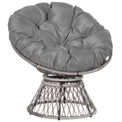 Outsunny 360° Swivel Rattan Papasan Moon Bowl Chair Round Lounge Garden Wicker Basket Seat with Padded Cushion Oversized for Outdoor Indoor, Grey - 1