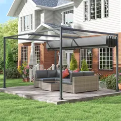 Outsunny 4 x 3(m) Metal Outdoor Pergola with Retractable Roof, Outdoor Gazebo with Drainage Holes for Garden, Patio, Lawn, Grey - 8