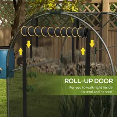 Outsunny 360 x 120cm Galvanised Steel Fruit Cage, Plant Protection Tent with Zipped Door, Black - 6