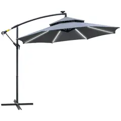 Outsunny 3m LED Light Overhanging Parasol - Grey - 1