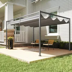 Outsunny 4 x 3(m) Metal Outdoor Pergola with Retractable Roof, Outdoor Gazebo with Drainage Holes for Garden, Patio, Lawn, Grey - 7