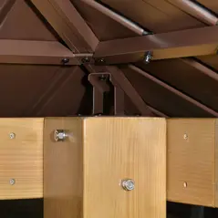 Outsunny 3x(3)M Outdoor Hardtop Gazebo Canopy with 2-Tier Roof and Solid Wood Frame, Outdoor Patio Shelter for Patio, Garden, Brown - 9