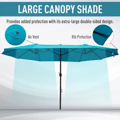 Outsunny 4.6m Double Garden Parasol - Sky Blue - 4