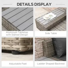 Outsunny 4 PCs Rattan Garden Furniture Outdoor Sectional Corner Sofa and Coffee Table Set  Conservatory Wicker Weave Furniture with Armrest and Cushions - Light Grey - 7