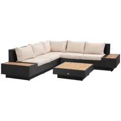 Outsunny 4 PCs Rattan Garden Furniture Outdoor Sectional Corner Sofa and Coffee Table Set  Conservatory Wicker Weave Furniture with Armrest and Cushions - Black - 1