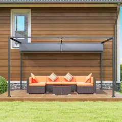 Outsunny 4 x 3(m) Metal Outdoor Pergola with Retractable Roof, Outdoor Gazebo with Drainage Holes for Garden, Patio, Lawn, Grey - 9