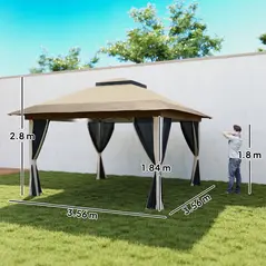 Outsunny 3.6 x 3.6m Pop-Up Gazebo, with Accessories - Beige - 3