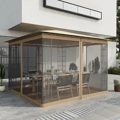 Outsunny 302 x 207cm Universal Replacement Mesh Sidewall Netting for Gazebos and Canopy Tents, (Sidewall Only) Beige - 2