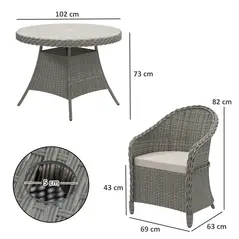 Outsunny 4 Seater Rattan Garden Furniture Set with Cushions, Round PE Rattan Dining Set with Glass-Top Table, Umbrella Hole, Outdoor Garden Table and Chairs, Grey - 3