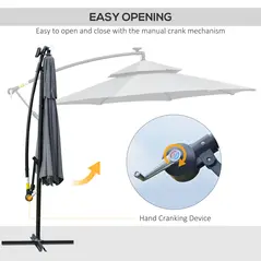 Outsunny 3m LED Light Overhanging Parasol - Grey - 5