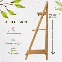Outsunny 3-Tier Plant Stand, Plant Shelf Rack, Folding Bamboo Display Stand, 98x37x96.5cm, Natural - 4