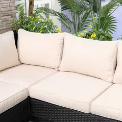 Outsunny 4 PCs Rattan Garden Furniture Outdoor Sectional Corner Sofa and Coffee Table Set  Conservatory Wicker Weave Furniture with Armrest and Cushions - Black - 9