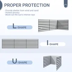 Outsunny 4 Pole Camping Windbreaks, Beach Wind Shield Shelter with Carry Bag and Steel Poles, Outdoor Caravan Privacy Shield, 540cm x 150cm, Grey and White - 4
