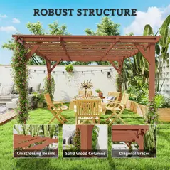 Outsunny 3.3 x 3.3 m Wooden Pergola Kit, Graden Pergola Gazebo Grape Trellis with Stable Structure for Climbing Vines, Flowers - 4
