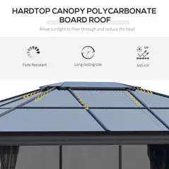 Outsunny 3.6 x 4m Hardtop Gazebo Canopy with Polycarbonate Roof, Aluminium Frame, Permanent Pavilion Garden Gazebo with Netting and Curtains for Patio, Deck, Dark Grey - 4