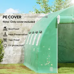 Outsunny 4 x 3 x 2m Polytunnel Greenhouse Replacement Cover ONLY Winter Garden Plant PE Cover for Tunnel Walk-in Greenhouse with Roll-up Windows Door Outdoor, Green - 6