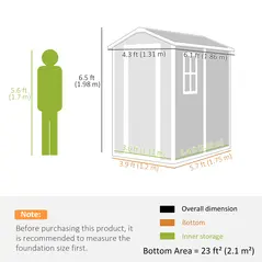 Outsunny 4 x 6ft Garden Shed, Plastic Shed with Floor, Window, Lockable Door and Vents, Resin Tool Shed for Outdoor Patio Storage, Zero Maintenance, Grey - 3