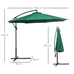 Outsunny 3m Banana Hanging Parasol Umbrella Green - 3