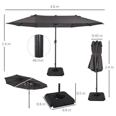 Outsunny 4.6m Garden Parasol Double-Sided Sun Umbrella Patio Market Shelter Canopy Shade with Weight Base, Grey - 3