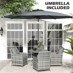 Outsunny 4 Seater Rattan Dining Set with Parasol & Cushions - Mixed Grey - 6