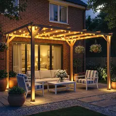 Outsunny 4 x 3 m Wooden Pergola Kit, Garden Pergola Gazebo Grape Trellis with Triangle Supports, 6 Beams, Maple Wood-effect - 9