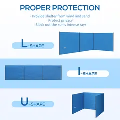 Outsunny 4 Pole Camping Windbreaks, Beach Wind Shield Shelter with Carry Bag and Steel Poles, Outdoor Caravan Privacy Shield, 540cm x 150cm, Blue - 4