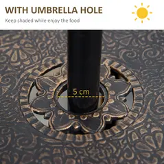 Outsunny 4 Seater Outdoor Dining Set Antique Cast Aluminium Garden Furniture Set with Cushions Round Dining Table with Parasol Hole, Bronze - 5