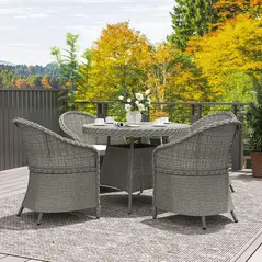 Outsunny 4 Seater Rattan Garden Furniture Set with Cushions, Round PE Rattan Dining Set with Glass-Top Table, Umbrella Hole, Outdoor Garden Table and Chairs, Grey - 8