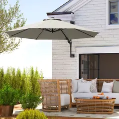 Outsunny 3(m) Wall-Mounted Parasol Shade, with Handle - Light Grey - 2