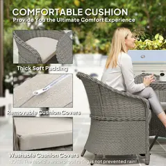 Outsunny 4 Seater Rattan Garden Furniture Set with Cushions, Round PE Rattan Dining Set with Glass-Top Table, Umbrella Hole, Outdoor Garden Table and Chairs, Grey - 7