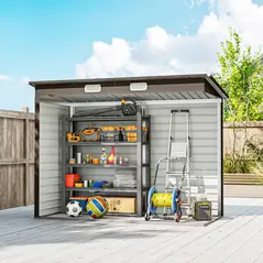 Outsunny 3.7 x 7.9ft Galvanised Steel Shed, with Latched Door and Padlock - Oak - 8