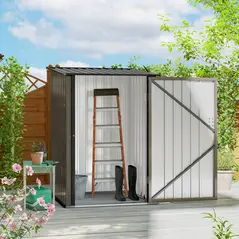 Outsunny 3.3 x 3.4ft Lean To Steel Garden Shed, with Locking Door - Brown/Grey - 2