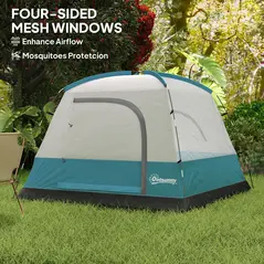 Outsunny 3-4 Person Camping Tent, Easy Set Up Waterproof Dome Tent with Sewn-in Groundsheet, Mesh Windows, Pocket and Hook for Camping, Hiking, Backpacking, Navy Blue and Light Blue - 6